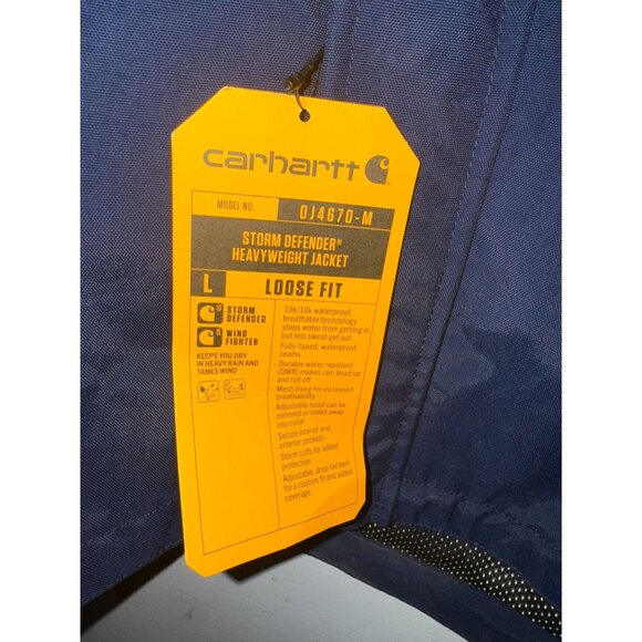 Carhartt Mens Navy Storm Defender Jacket 2XL Loose Fit Waterproof Progressive Da - Picture 10 of 14
